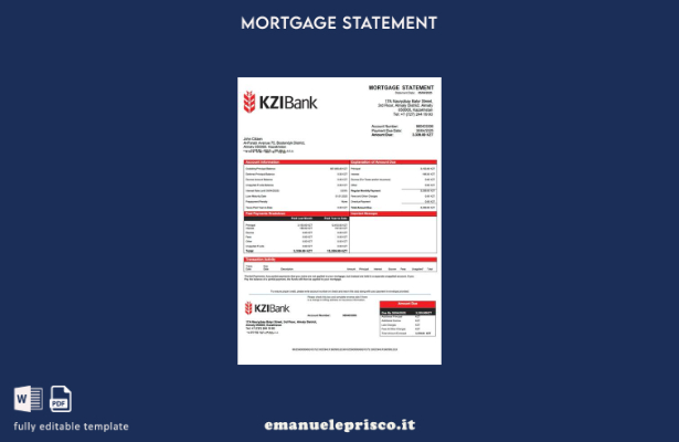 stile verificato Estratto conto ipotecario bancario Kazakistan KZI Modello Word 